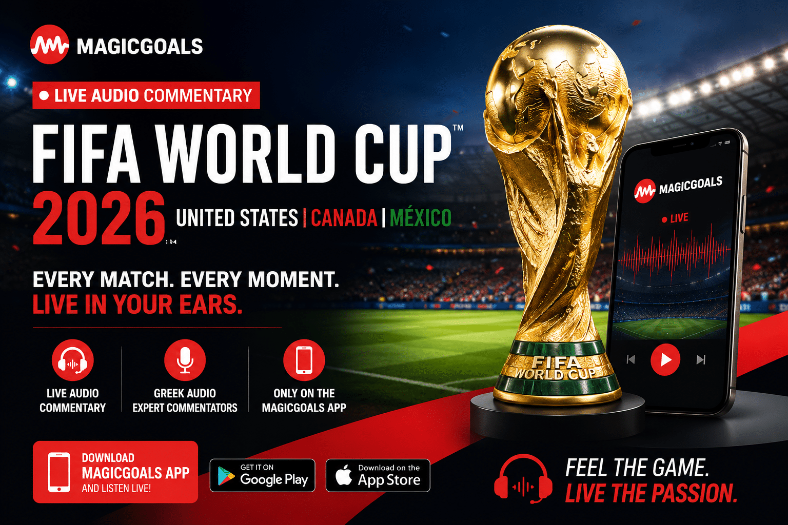 Τσεχία – Νότια Αφρική Live Audio Commentary - FIFA World Cup 2026 live audio commentary στο MagicGoals App